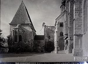 Perchtoldsdorf, Karner, Teil der Burgmauer u. Südseite d. Kirche. Originalfotografie (Silbergelat...