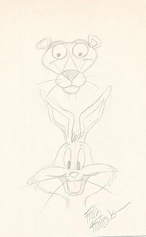 Bugs Bunny and the Pink Panther Sketched together in graphite, Signed