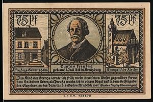 Bild des Verkufers fr Notgeld Kreuzburg in Oberschlesien 1921, 75 Pfennig, Portrait Gustav Freytag, Wappen zum Verkauf von Bartko-Reher