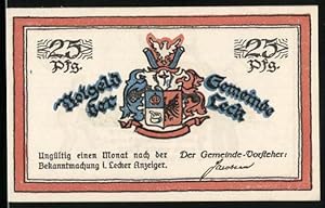 Seller image for Notgeld Leck, 25 Pfennig, Wappen, Mann mit Wrsten auf dem Weg zu Mann mit dnischer Fahne for sale by Bartko-Reher