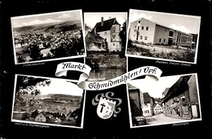 Bild des Verkufers fr Ansichtskarte / Postkarte Schmidmhlen in der Oberpfalz, Panorama, Erasmus Grasser Schule, Schloss, Teilansicht zum Verkauf von akpool GmbH