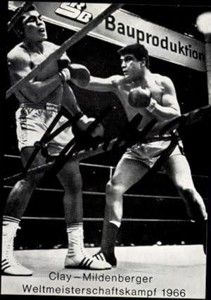 Autogrammkarte Boxkampf Muhammad Ali und Karl Mildenberger 1966, Autogramm