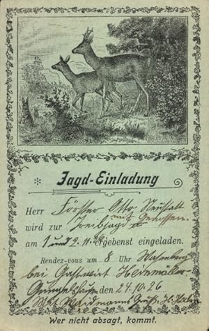 Ansichtskarte / Postkarte Jagd-Einladung für Förster Otto 1926, Treibjagd, Rehe