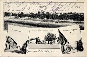 Bild des Verkufers fr Ansichtskarte / Postkarte Undenheim in Rheinhessen, Reichspost, Apotheke, Bahnhofstrae, Schule, Totalansicht zum Verkauf von akpool GmbH