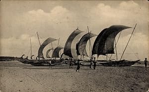 Ansichtskarte / Postkarte Ceylon Sri Lanka, Fischerboote am Strand