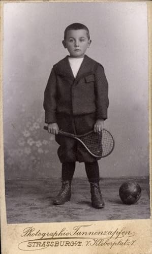 Kabinett Foto Strasbourg Straßburg Elsass Bas Rhin, Junge mit Tennisschläger und Ball, Portrait -...