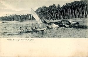 Ansichtskarte / Postkarte Ceylon Sri Lanka, Fischerboot bei der Heimkehr