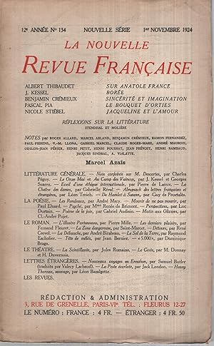 Imagen del vendedor de La Nouvelle Revue Franaise Novembre 1924 N 134 a la venta por Librairie Diona