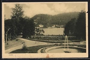 Ansichtskarte Veldes, Parkpartie mit Springbrunnen