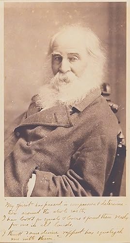 Seller image for Photographic portrait inscribed by Whitman with four lines from  Salut au Monde!  for sale by 19th Century Rare Book & Photograph Shop