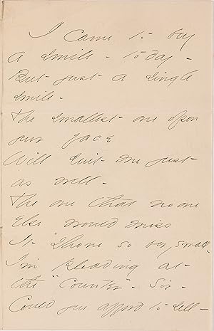 Image du vendeur pour Autograph manuscript signed Emily, the poem I came to buy a smile today. mis en vente par 19th Century Rare Book & Photograph Shop