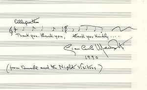 Autograph musical quotation from the composer's noted opera, Amahl and the Night Visitors, signed...