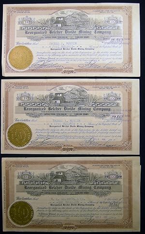 Three Reorganized Belcher Divide Mining Company Stock Certificates 1920