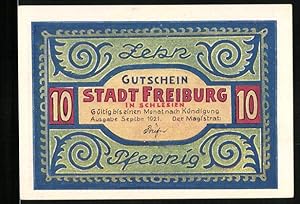 Bild des Verkufers fr Notgeld Freiburg 1921, 10 Pfennig, Adler mit Taschenuhr zum Verkauf von Bartko-Reher