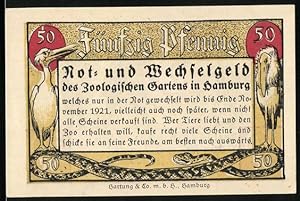 Seller image for Notgeld Hamburg 1921, 50 Pfennig, Zoologischer Garten, Vgel und Schlange, Frecher Affe und Besucher im Zoo for sale by Bartko-Reher