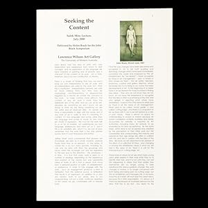 Seller image for Seeking the content.Salek Minc Lecture, July 2000. Delivered by Helen Brack for the John Brack Symposium. for sale by Douglas Stewart Fine Books