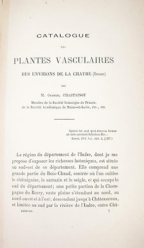 Catalogue des plantes vasculaires des environs de la Chatre (Indre). Memoires de la societe acade...