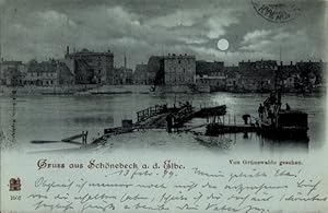 Bild des Verkufers fr Mondschein Ansichtskarte / Postkarte Schnebeck an der Elbe, Gesamtansicht, Blick von Grnewalde aus zum Verkauf von akpool GmbH