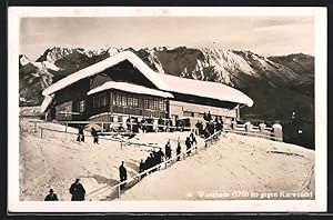 Ansichtskarte Wankhaus, Ansicht des Hauses im Winter gegen den Karwendel
