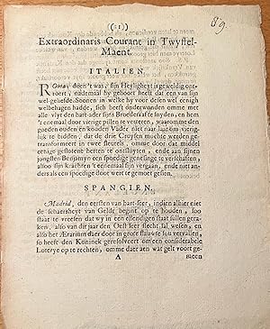 Rare satirical newspaper [1684] Extraordinaris Courant in Twyffel-maent, 4 pp.