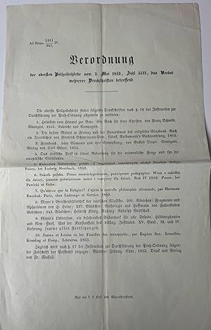 German publication 1853 | Printed publication titled: Verordnung der obersten Polizeibehörde vom ...