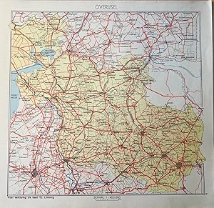Carthography Overijsel 20th century | Gekleurde kaart van Overijsel (Overijssel), schaal 1:400.00...