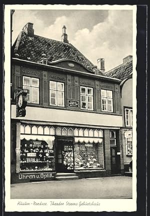 Ansichtskarte Husum / Nordsee, Uhren- und Optik-Geschäft in Theodor Storms Geburtshaus