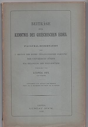 Bild des Verkufers fr Beitrge zur Kenntnis des Griechischen Eides. Dissertation. zum Verkauf von Wissenschaftliches Antiquariat Kln Dr. Sebastian Peters UG