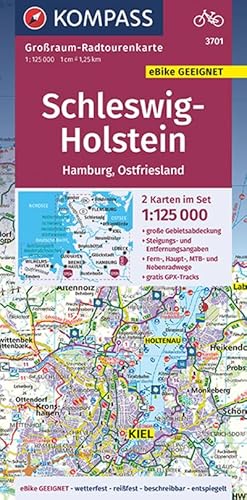 Bild des Verkufers fr KOMPASS Groraum-Radtourenkarte 3701 Schleswig-Holstein, Hamburg, Ostfriesland 1:125.000: 2 Karten im Set, rei- und wetterfest, GPX-Daten zum Download zum Verkauf von Rheinberg-Buch Andreas Meier eK