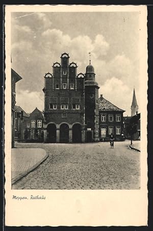 Ansichtskarte Meppen, Strassenpartie am Rathaus