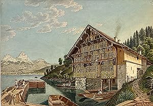 Bild des Verkufers fr Treib Swiss Chalet on the lac of Lucerne zum Verkauf von Apple Boutique, Drawings, Prints & Books