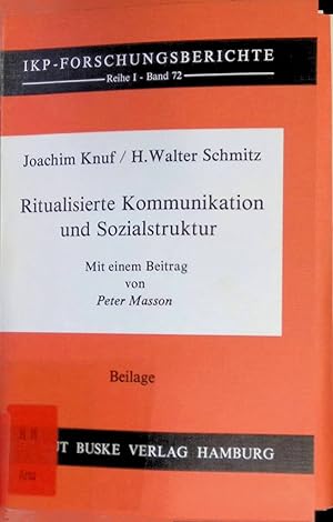 Seller image for Ritualisierte Kommunikation und Sozialstruktur; Teil: Beilage. IKO - Forschungsberichte, Reihe 1, Bd. 72. for sale by books4less (Versandantiquariat Petra Gros GmbH & Co. KG)