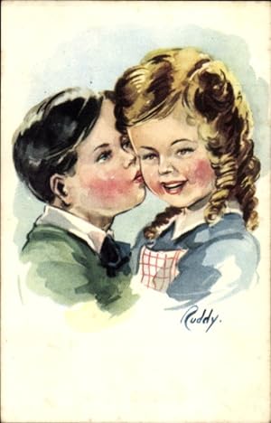 Künstler Ansichtskarte / Postkarte Ruddy, Junge küsst seine Freundin, Liebespaar