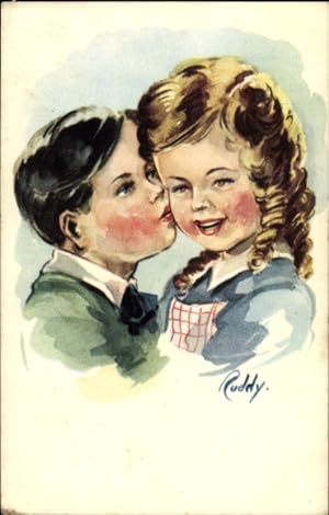 Künstler Ansichtskarte / Postkarte Ruddy, Junge küsst seine Freundin, Liebespaar