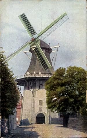 Ansichtskarte / Postkarte Windmühle, Bäume, Straßenpartie