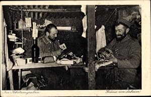 Ansichtskarte / Postkarte Deutsche Soldaten in Uniformen im Schützengraben, Grüße von Daheim, I WK