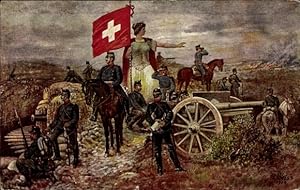 Künstler Ansichtskarte / Postkarte Weiss, R., Helvetia beschützt ihre Söhne, Soldaten, Fahne, Sch...