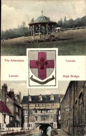 Ansichtskarte / Postkarte Lincoln Lincolnshire England, Arboretum, High Bridge, Wappen
