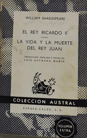 Imagen del vendedor de El rey Ricardo II la vida y la muerte del rey Juan a la venta por Librera Alonso Quijano