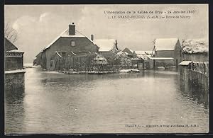 Carte postale Grand-Peugny, Route de Neuvry, L`Inondation de la Vallée de Bray - 24 Janvier 1910