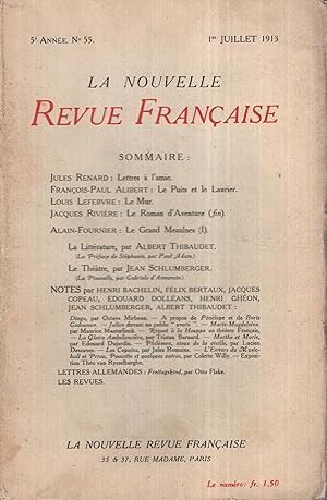 Bild des Verkufers fr La Nouvelle Revue Franaise Juillet 1913 N 55 zum Verkauf von Librairie Lalibela