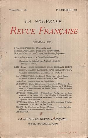 Seller image for La Nouvelle Revue Franaise Octobre 1913 N 58 for sale by Librairie Lalibela