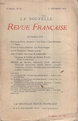 Bild des Verkufers fr La Nouvelle Revue Franaise Fvrier 1914 N 62 zum Verkauf von Librairie Lalibela