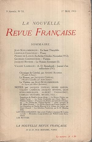 Bild des Verkufers fr La Nouvelle Revue Franaise Mai 1913 N 53 zum Verkauf von Librairie Lalibela