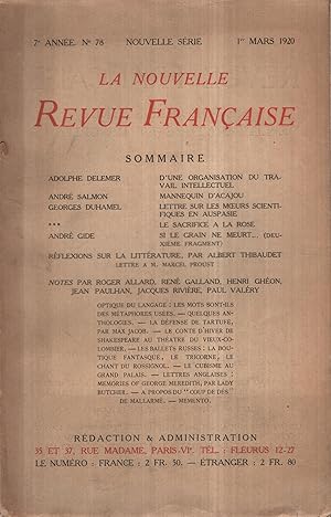 Imagen del vendedor de La Nouvelle Revue Franaise Mars 1920 N 78 a la venta por Librairie Lalibela