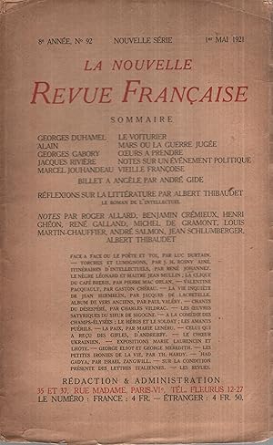 Seller image for La Nouvelle Revue Franaise Mai 1921 N 92 for sale by Librairie Lalibela