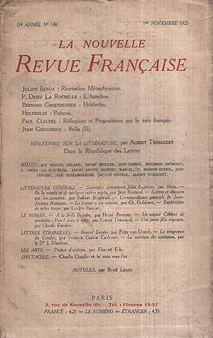 Imagen del vendedor de La Nouvelle Revue Franaise Novembre 1925 N 146 a la venta por Librairie Lalibela