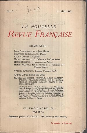 Imagen del vendedor de La Nouvelle Revue Franaise Mai 1910 N 17 a la venta por Librairie Lalibela