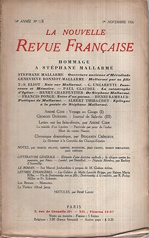 Imagen del vendedor de La Nouvelle Revue Franaise Novembre 1926 N 158 a la venta por Librairie Lalibela