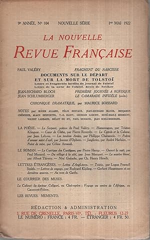 Imagen del vendedor de La Nouvelle Revue Franaise Mai 1922 N 104 a la venta por Librairie Lalibela